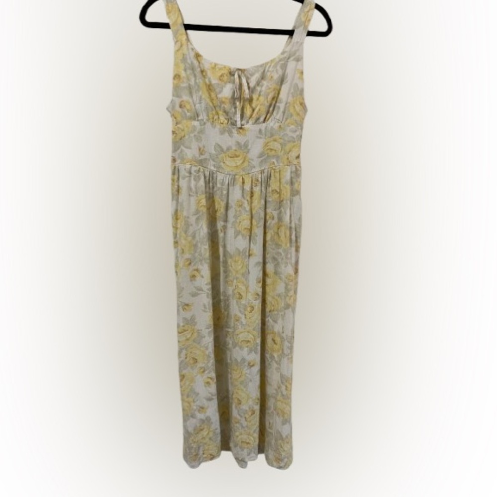 Monteau Yellow and Oatmeal Linen Blend Dress by Monteau Size L Spring Floral